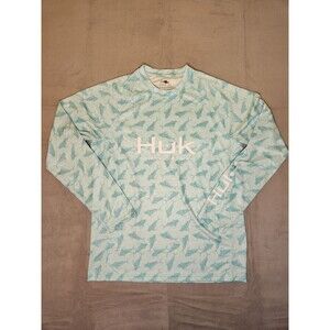 Huk Fishing Shirt Women's S Blue All Over Print Long Sleeve Performance